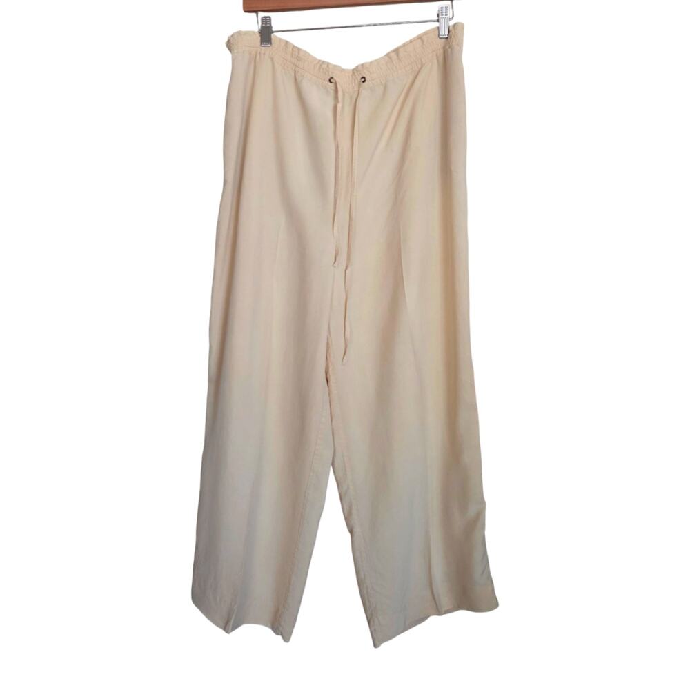 Vintage Tahari 100% Silk Pull On Wide Leg Pants Drawstring Waist - Flaws